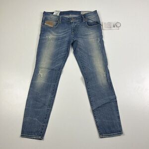 NWT Diesel Grupee Ankle Slim Skinny Low-Waist Blue Distressed Blue Jeans Size 31